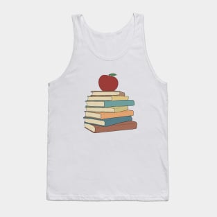Apple on Book Stack - Red Apple & Books - Stack of Books with Apple Tank Top